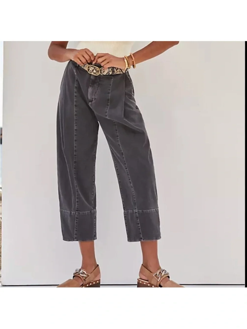 Pilcro Washed Gray Cropped Panel-Seam Jeans